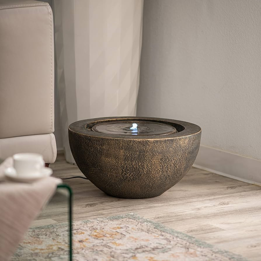 Xbrand 19.8"" W Round Polyresin Indoor/Outdoor Sphere Water Fountain w/LED Light, Garden Water Fo... | Amazon (US)