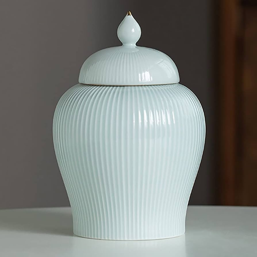 Qinlang Small Ceramic Ginger Jar for Home Decor, White Ginger Jar Vase with Lid | Amazon (US)