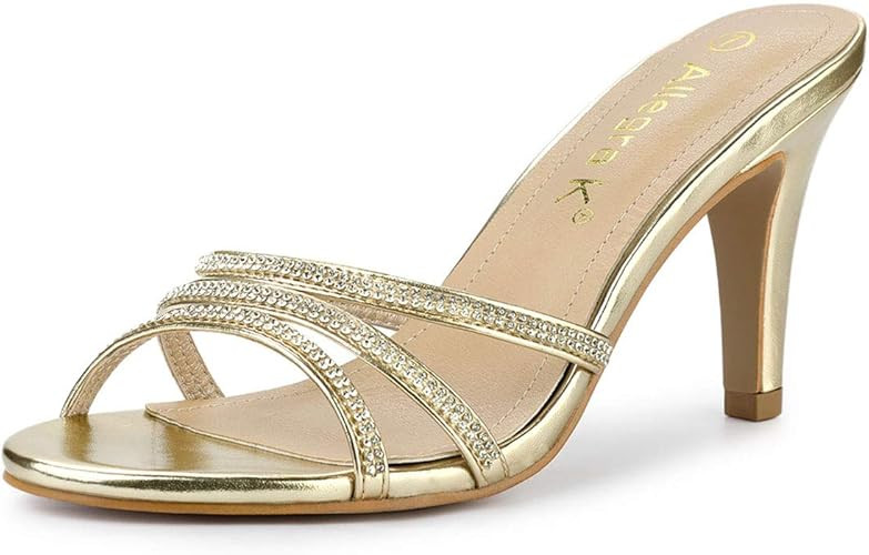 Allegra K Women's Rhinestone Strappy Heel Mules | Amazon (US)