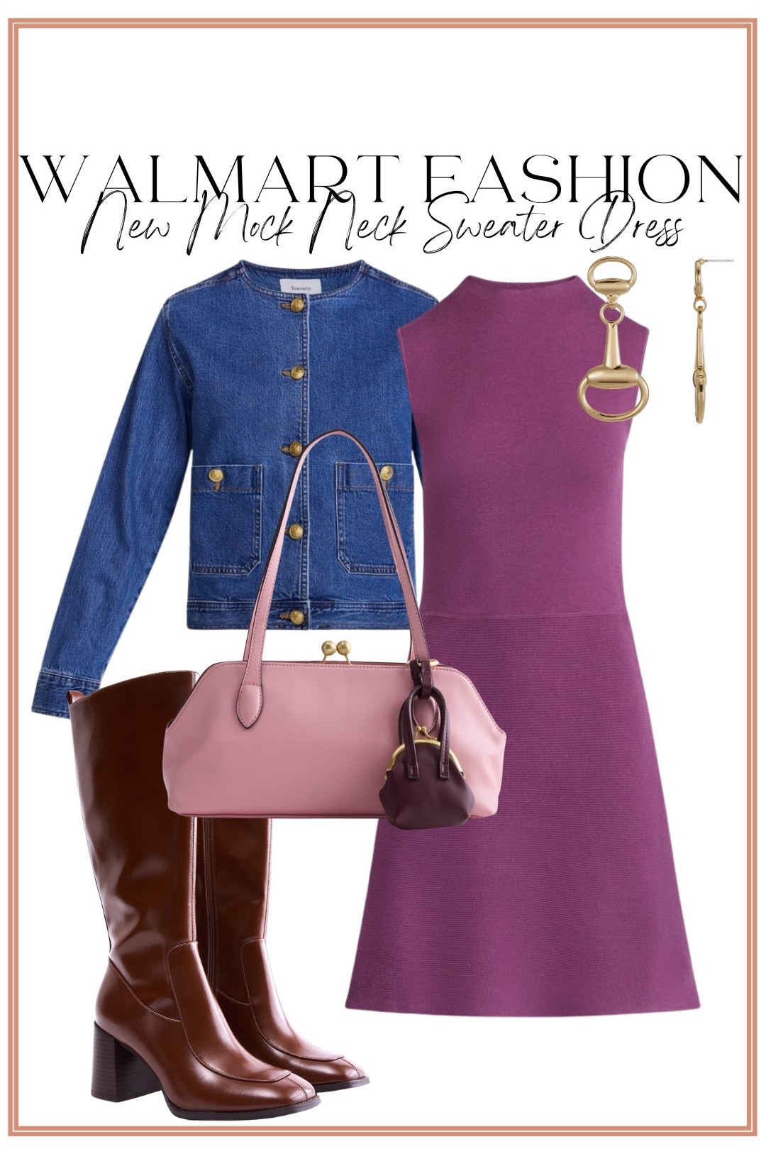 The prettiest new Walmart sweater dress for fall! 💜 This sleeveless mock neck midi dress is such a versatile piece because you can wear it now and add layers as the temperatures cool down. I love it styled with a denim jacket, tall cognac boots, a pink bag and gold accessories. The plum color is absolutely gorgeous for fall and makes this entire outfit look so elevated!

#WalmartFashion #WalmartFinds #WalmartNewArrivals #WalmartStyle #SweaterDress #FallDress #FallFashion #FallOutfit #DenimJacket #AffordableFashion #FallWardrobe #DressForFall #WalmartOutfit

#LTKxWalmart #LTKPetite #LTKootd