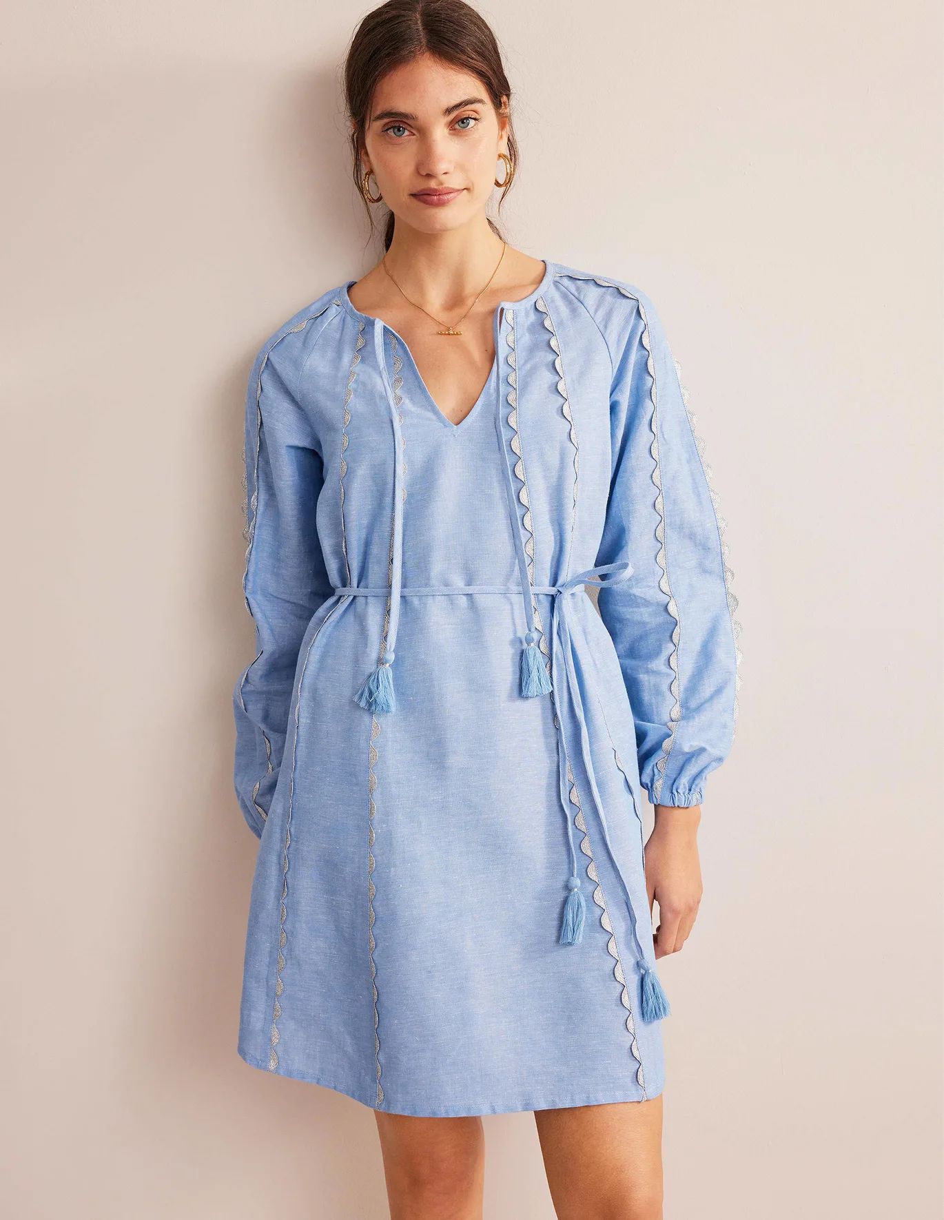 Ric Rac Linen Mini Dress - Light Chambray | Boden (US)