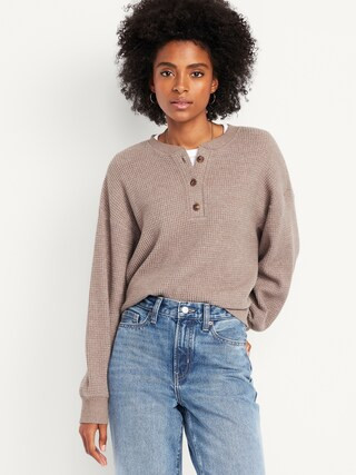 Oversized Cozy Waffle Henley Top | Old Navy (US)