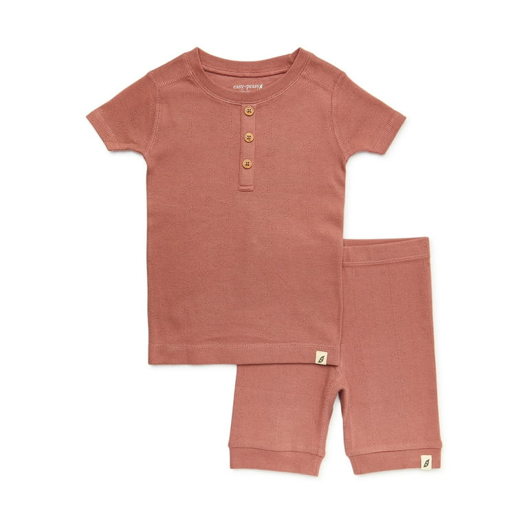 easy-peasy Toddler Unisex Organic Short Sleeve Top and Shorts Pajama Set, 2-Piece, Sizes 12M-5T -... | Walmart (US)