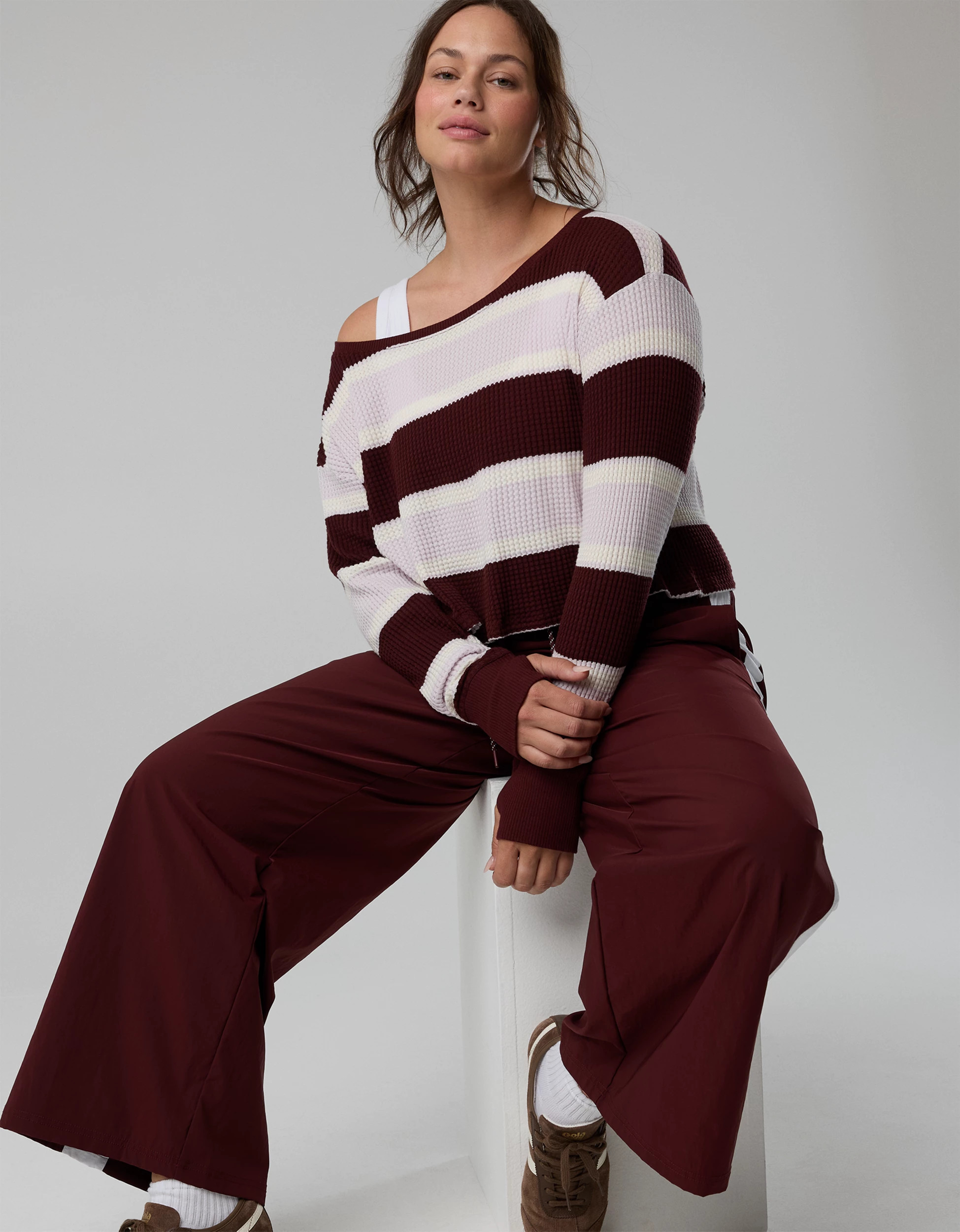 OFFLINE By Aerie Wow! Waffle Long Sleeve Off The Shoulder T-Shirt | Aerie