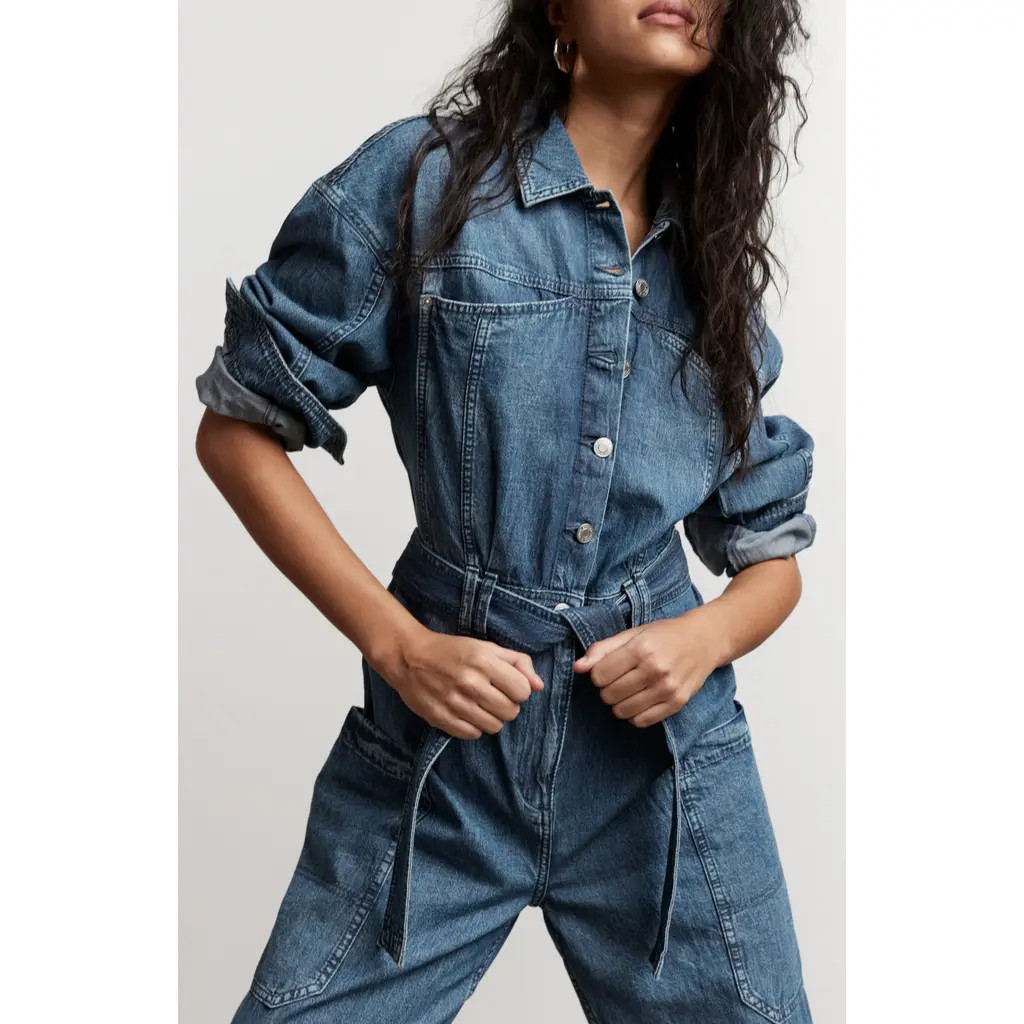& Other Stories Long Sleeve Denim Jumpsuit in Blue Medium at Nordstrom Rack, Size 12 | Nordstrom Rack