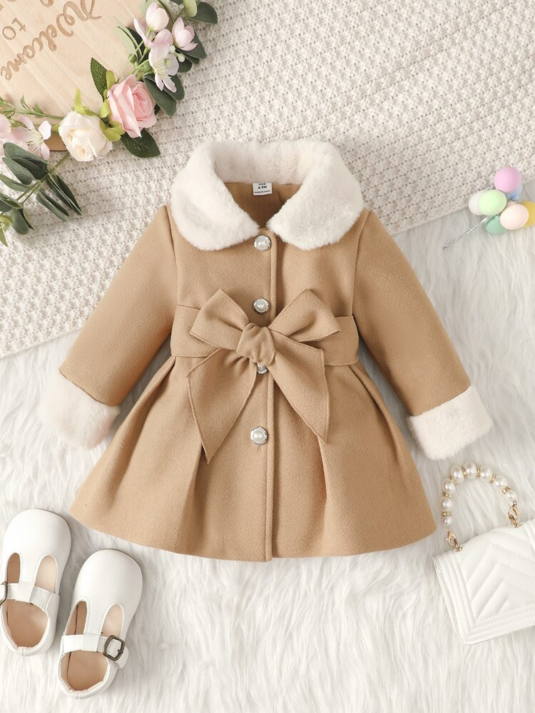 Baby Borg Collar Belted Coat | SHEIN