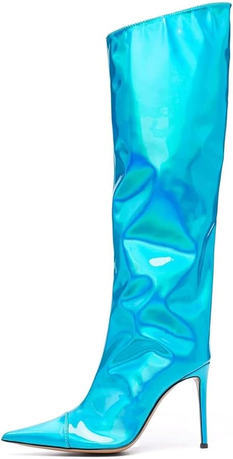 Arqa Metallic Leather Boots for Women Pointed Toe Stiletto High Heel Knee High Boots Dressy Summe... | Amazon (US)