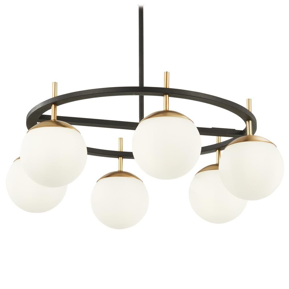 George Kovacs Alluria 6-Light Weathered Black with Autumn Gold Chandelier with Etched Opal Glass Sha | The Home Depot