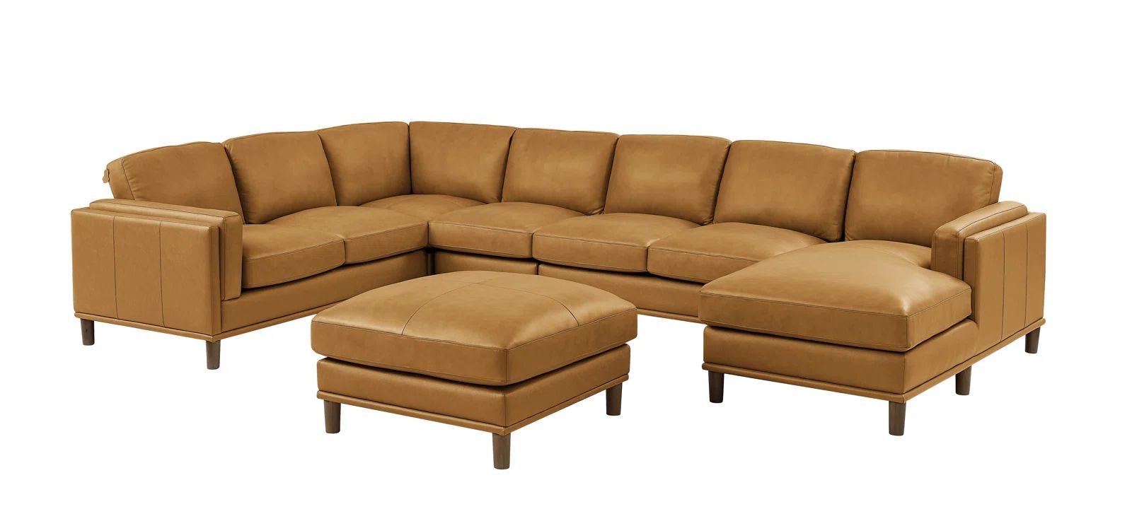 Agatina 148" Wide Leather Match Left Hand Facing Corner Sectional with Ottoman | Wayfair North America
