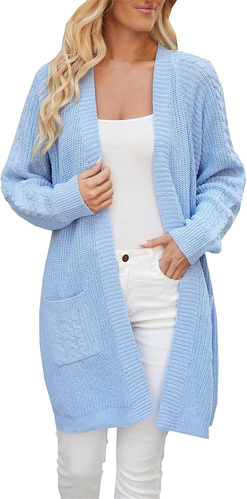 Joe Wenko Women Long Cardigan Sweaters Long Sleeve Open Front Sweater Coat with Pockets | Amazon (US)