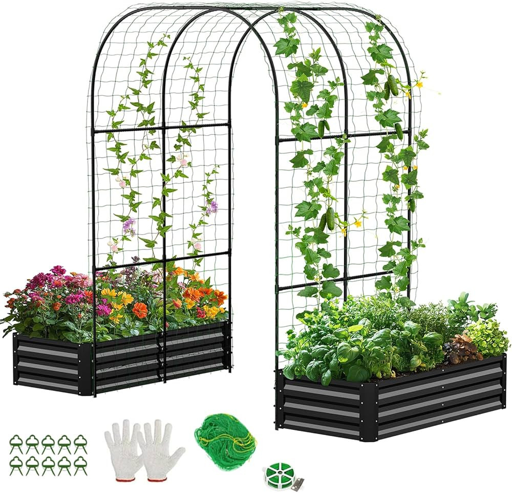 DoCred 3 in 1 Raised Garden Bed with 87in Tall Arch Trellis for Climbing Plants, Galvanized Plant... | Amazon (US)