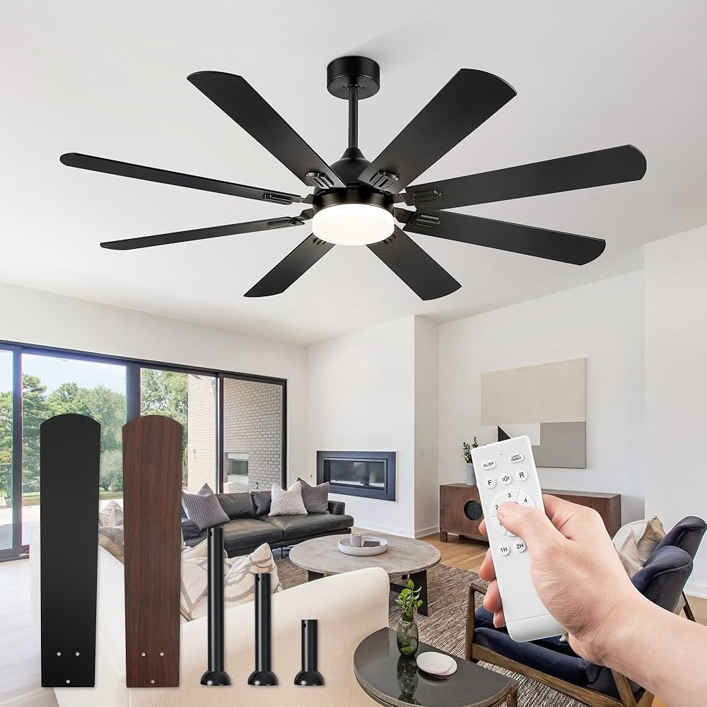 62 Inch Ceiling Fans with Lights, Black Modern Ceiling Fan with Remote,Large Farmhouse Indoor & O... | Amazon (CA)