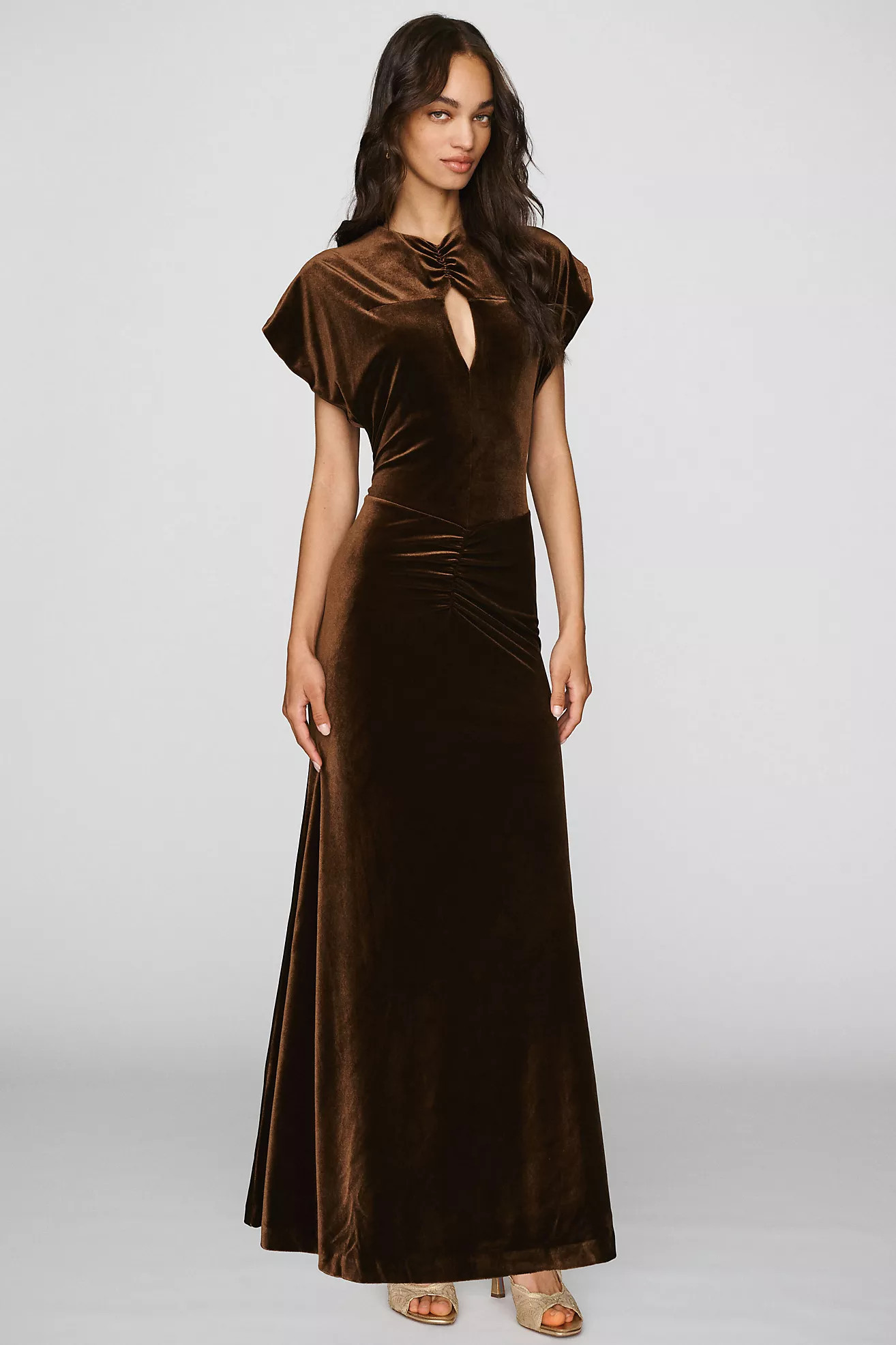 BHLDN Velvet Flutter-Sleeve Maxi Dress | Anthropologie (US)