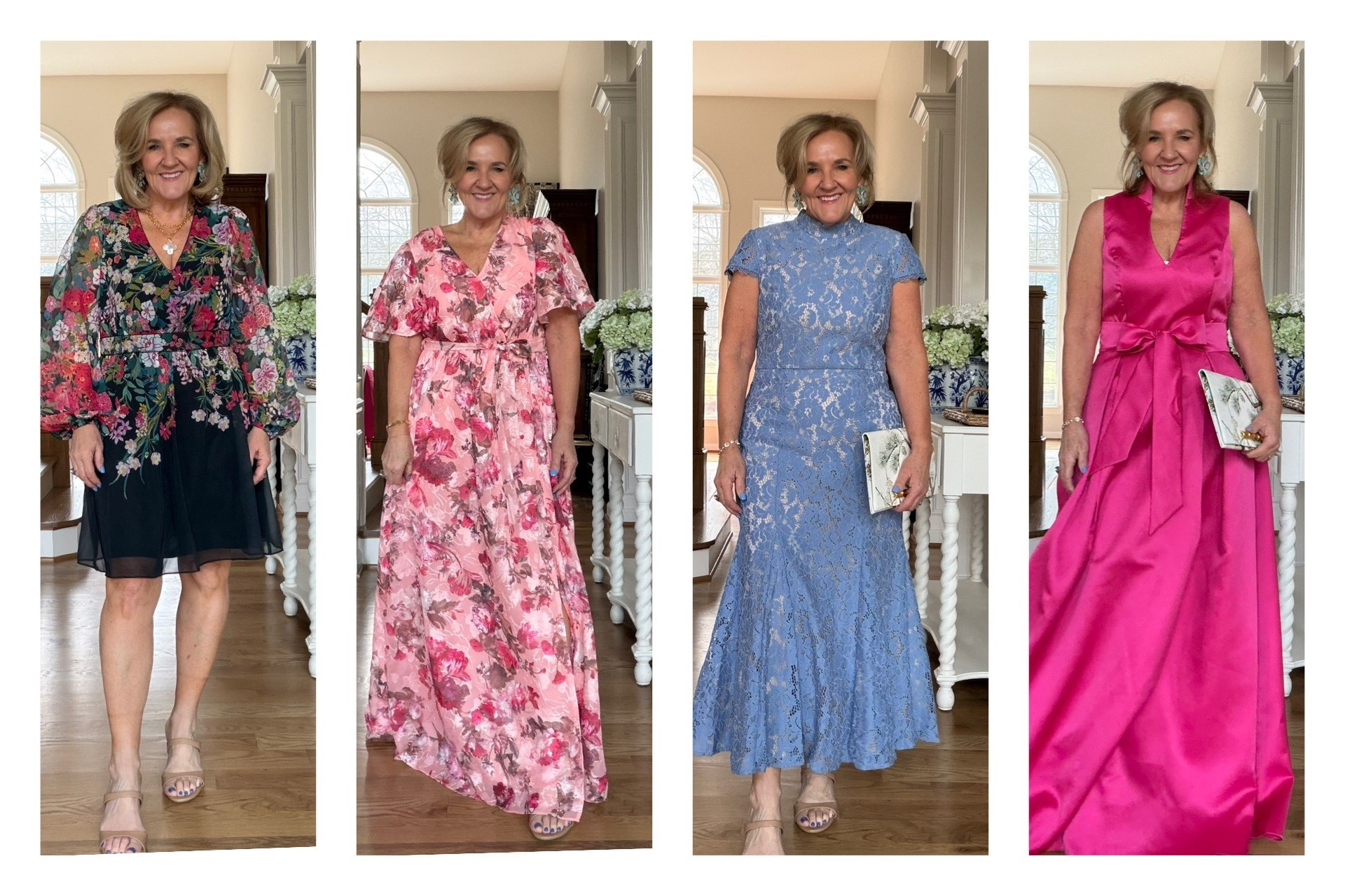 Wedding guest and MOB MOG dresses for spring events galas fundraisers showers. 
Be ok with alternations for special days! 
Size 10 in the black, blue and pink. 

Size medium in pink floral. 

Adrianna Papell dresses 

#LTKPetite #LTKWedding #LTKOver40