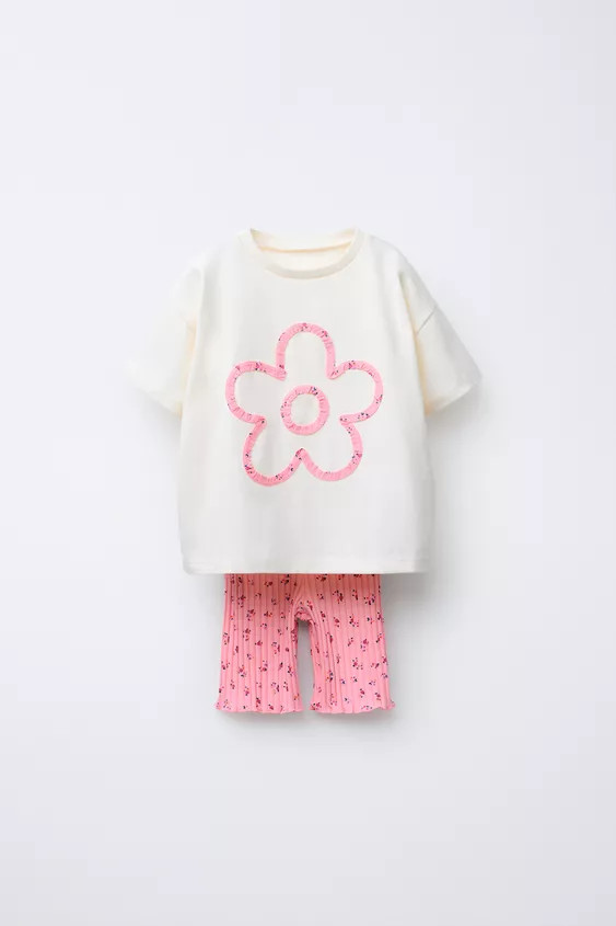 T-SHIRT AND RIBBED CYCLING LEGGINGS JOGGING SET | Zara US