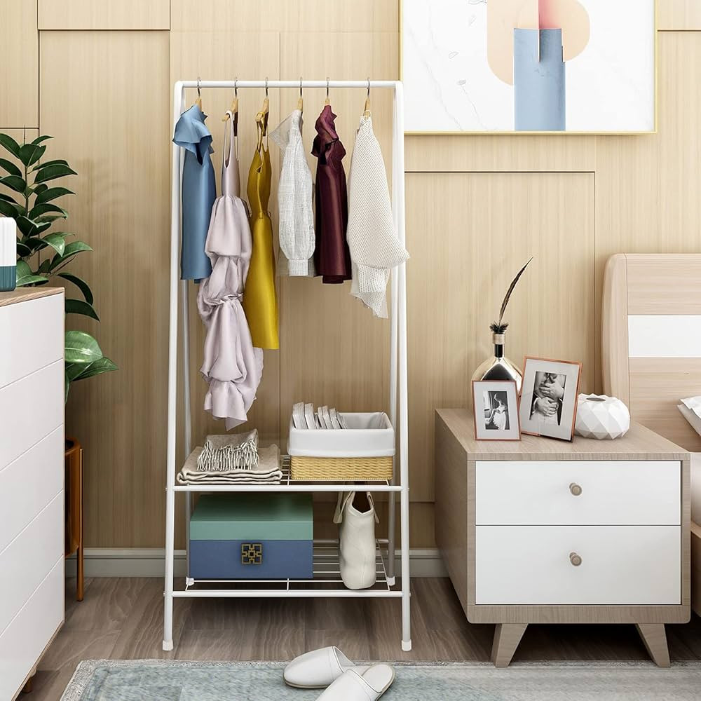 Clothing Rack, Heavy Duty Portable Garment Rack with 2-Tier Shelves, Freestanding Metal Small Clo... | Amazon (US)