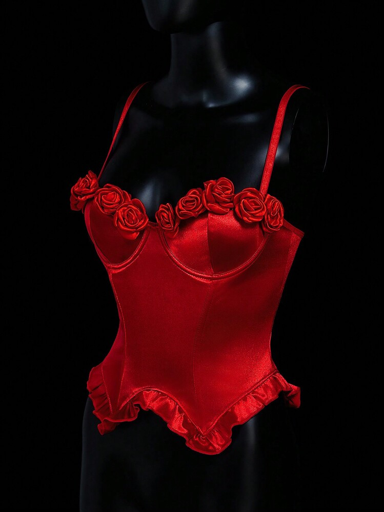 SHEIN ICON Spring Summer Outfits For Women Wedding Guest Dress Women Women Bustier Top With 3D Flower Decor And Mesh Patchwork | SHEIN