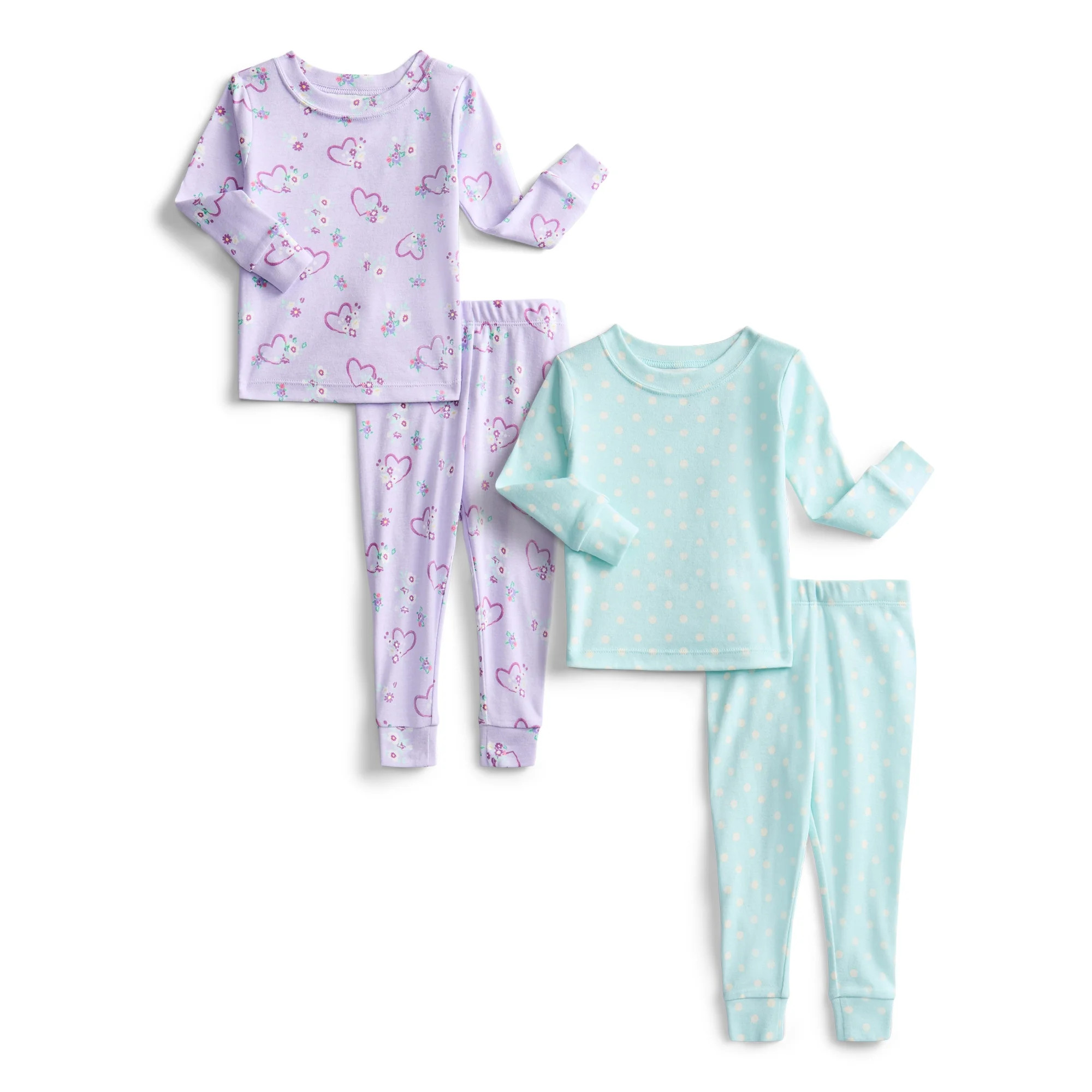 Wonder Nation Toddler Boys or Girls Cotton Snug Fit Long Sleeve Pajama Top and Pants Set, 4-Piece... | Walmart (US)