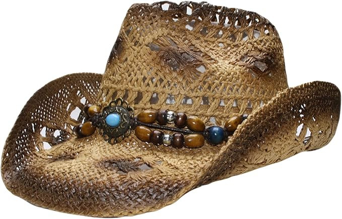 Vintage Western Cowboy Hat Fashion Hollow-Out Baking Paint Summer Sun Hat Turquoise Pendant Wood ... | Amazon (US)