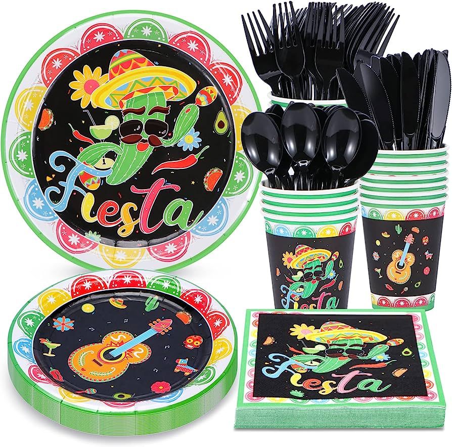 Fiesta Party Supplies, Fiesta Plates and Napkins Set, Disposable Mexican Plates, Cups, Napkins an... | Amazon (US)