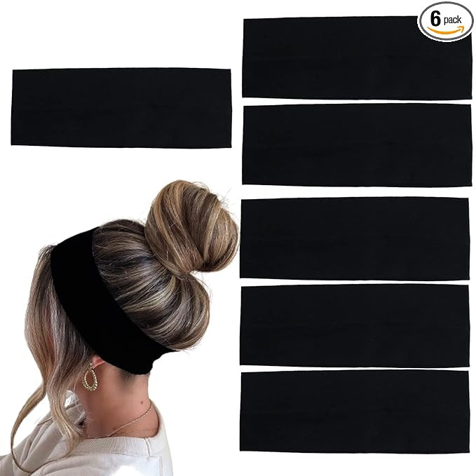 6 Pcs Black Headbands for Women Hair Cotton Headband Non-slip Stretchy Elastic Head Wrap Holder H... | Amazon (US)