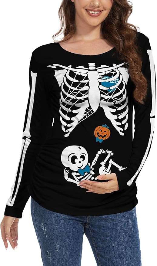 TMSD Women's Halloween Maternity Shirt Skeleton Baby Pregnancy Shirt | Amazon (US)
