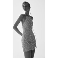Adora Pearl Halter Mini Dress / White | MESHKI | L | Meshki UK