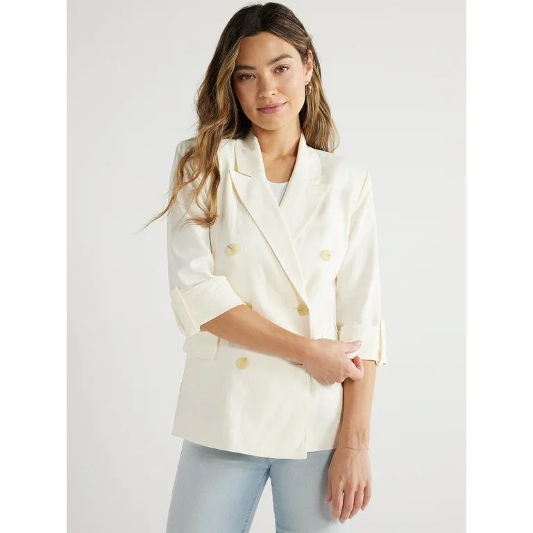 Sofia Jeans Women's and Women's Plus Double Breasted Linen Blend Blazer, Sizes XS-5X | Walmart (US)