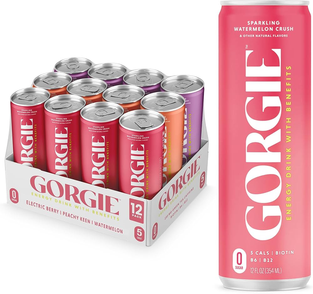 GORGIE Sugar Free Natural Energy Drinks, Electric Berry, Peachy Keen, Watermelon (12 Pack) - Heal... | Amazon (US)
