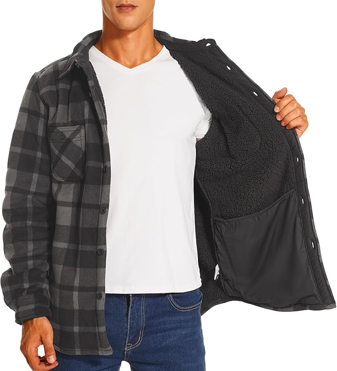 HODOSPORTS Mens Sherpa Lined Fleece Flannel Shirts Long Sleeve Flannel Shacket | Amazon (US)