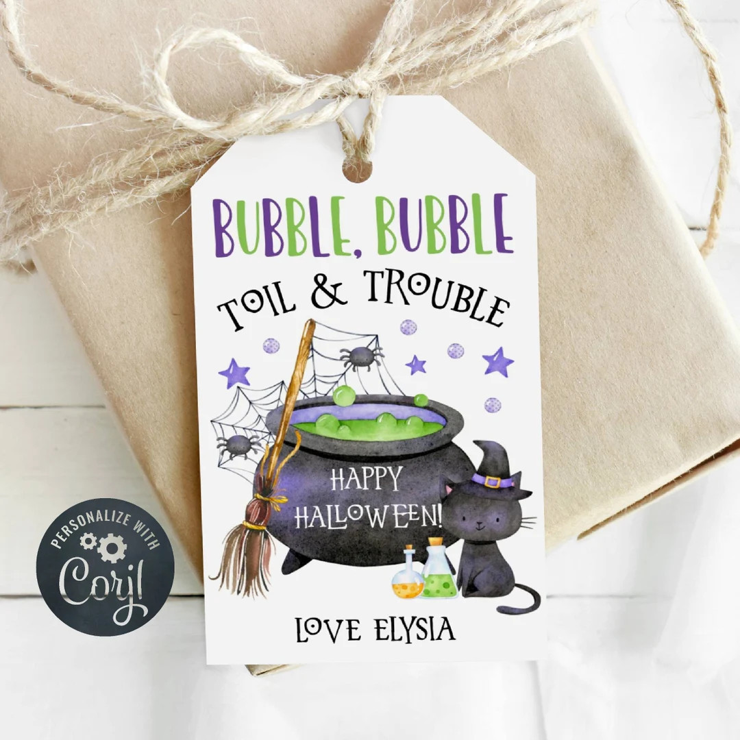 Cauldron Halloween Gift Tag Template, Printable Bubble Toil & Trouble Favor Tags, Editable Hallow... | Etsy (US)