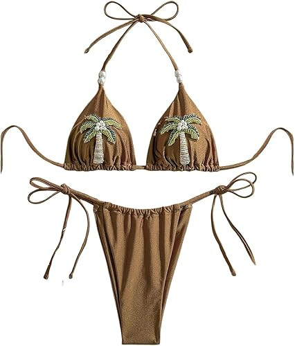 SOLY HUX Women's Tropical Cheeky Swimsuits Vintage Halter String Triangle Bikini Set Bathing Suit... | Amazon (US)