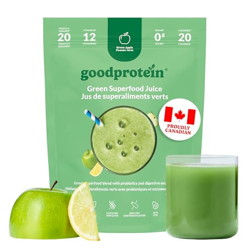 Good Protein Greens Superfood Powder Juice - 100% Natural Digestive Enzyme Greens Powder | Vegan Non-GMO Gluten Free Vitamins Green Powder - Organic Alfalfa Wheat Barley Grass Spirulina Powder | 225g Green Apple | Amazon (CA)