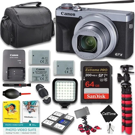 Canon PowerShot G7 X Mark III Digital Camera (Silver) + Led Light + 64GB Memory + 2pc Extra Batteries + Spider Tripod + Cleaning Kit + More (16pc Bundle) (International Version) | Walmart (US)