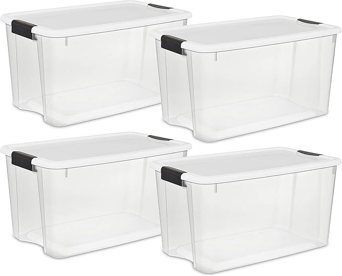 Sterilite 19889804 70 Quart/66 Liter Ultra Latch Box, Clear with a White Lid and Black Latches, 4... | Amazon (CA)