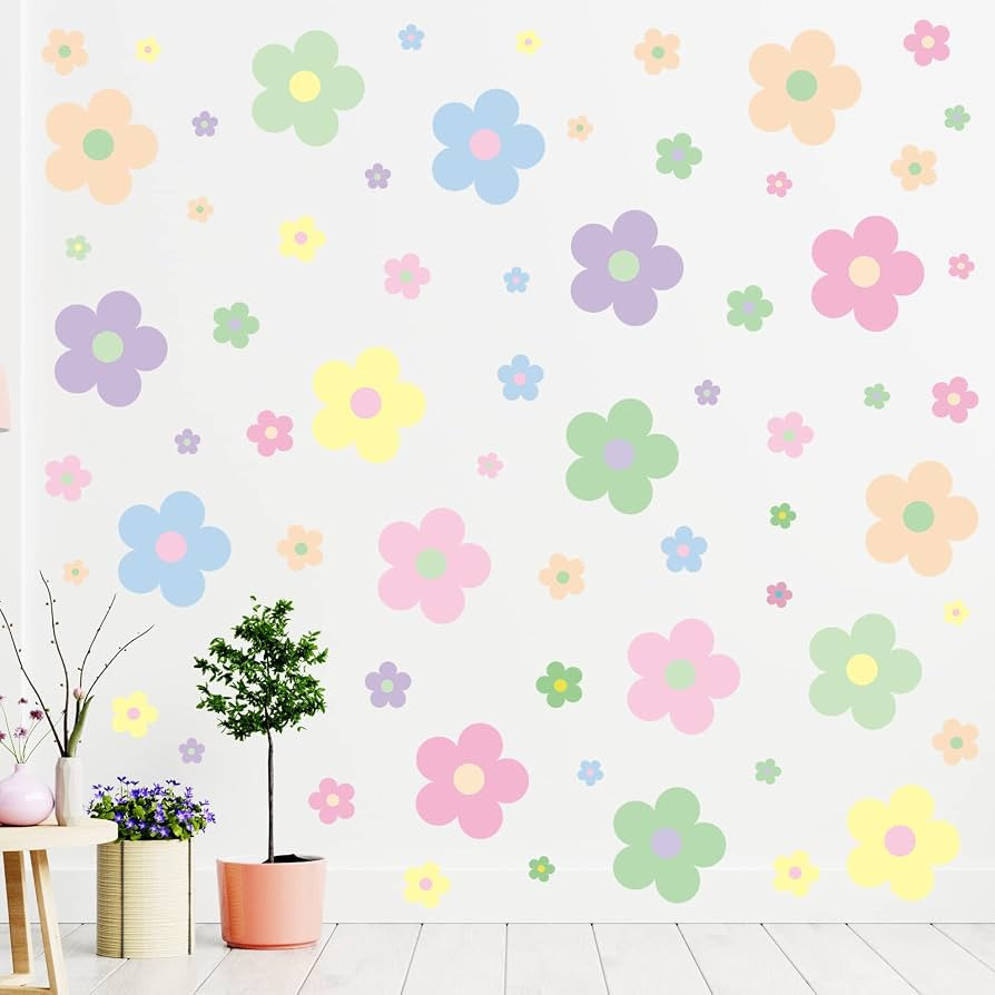 Hotop 128 Pcs Y2K Room Decor Cute Flowers Wall Decal Aesthetic Preppy Wall Art Decor Peel and Sti... | Amazon (US)