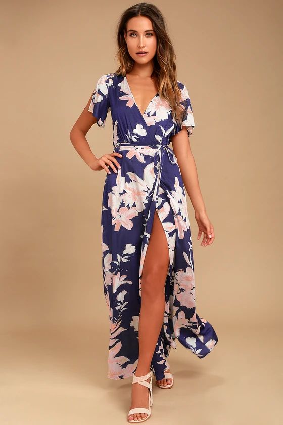 Azalea Regalia Navy Blue Floral Print Wrap Maxi Dress | Lulus (US)