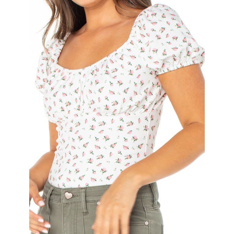 Celebrity Pink Short Sleeve Sweetheart Neck Bodysuit - Walmart.com | Walmart (US)