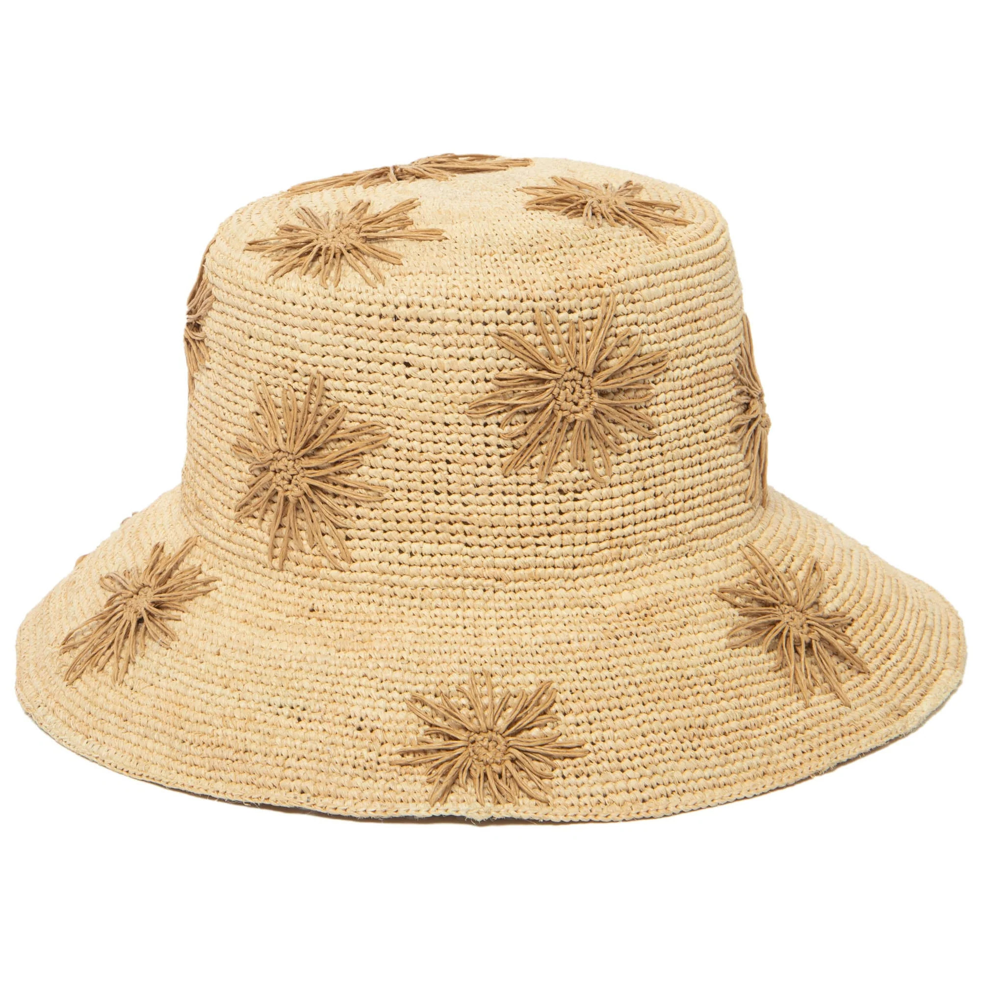 Sol - Crochet Raffia Bucket with Embroidered Flowers | San Diego Hat Company