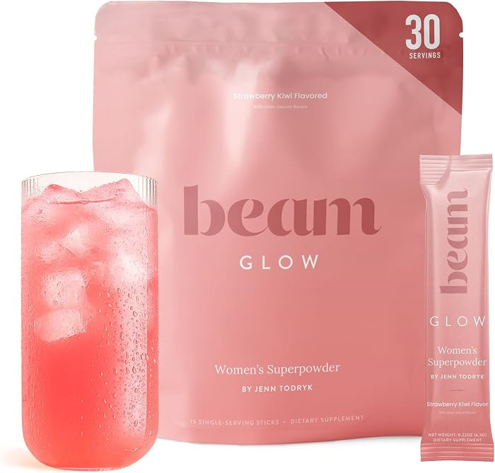 BEAM Glow Hormone Support & Cortisol Supplement for Women - Daily Vitamins for Women with Ashwagandha, Selenium, Zinc, Vitamin A, for Cycle Health, Mood & Energy, Strawberry Kiwi, 30 Servings | Amazon (US)