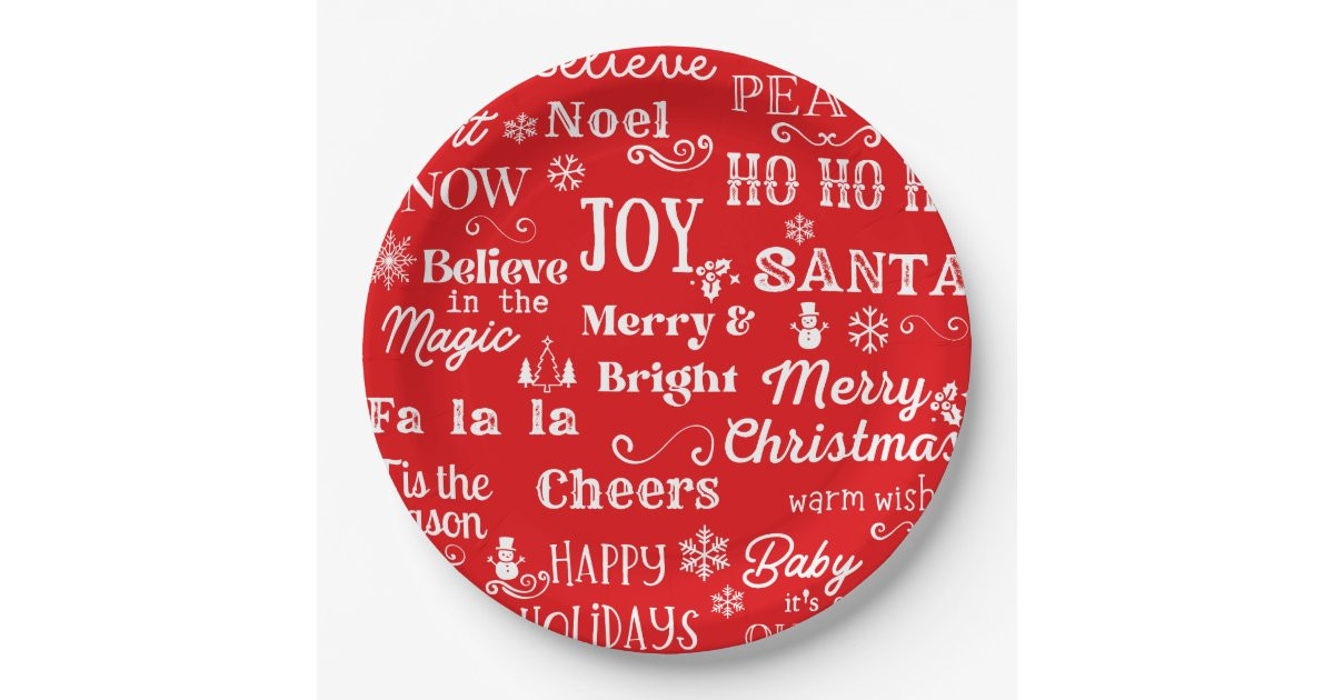 Holiday Quotes | Christmas Words Red  Paper Plates | Zazzle