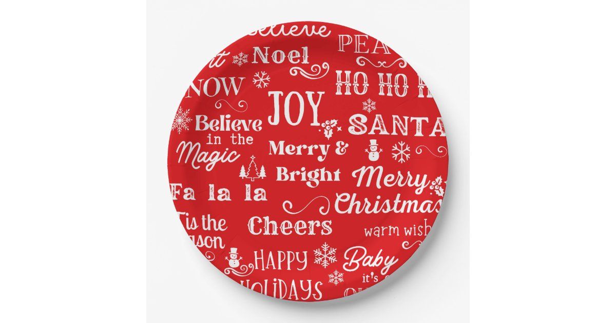 Holiday Quotes | Christmas Words Red  Paper Plates | Zazzle