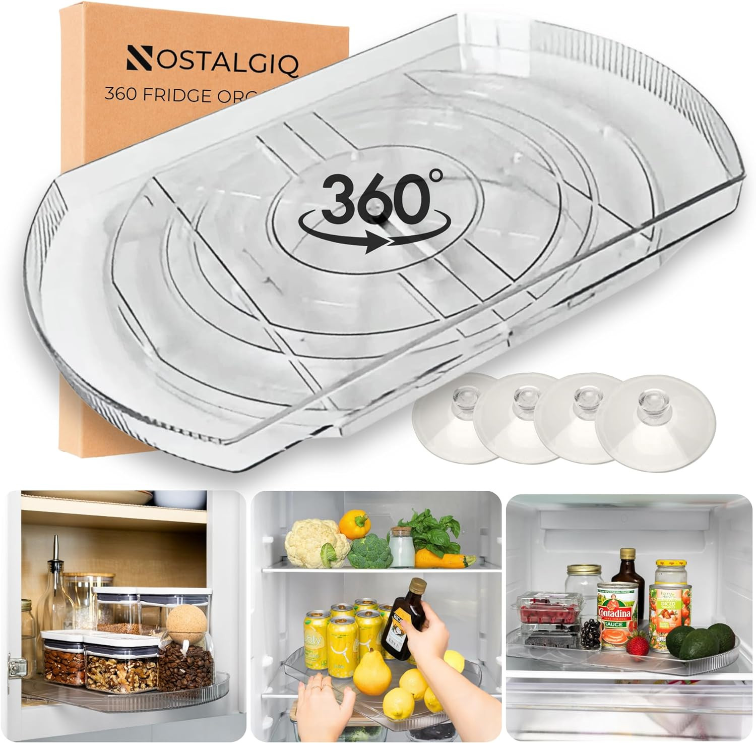 NOSTA Home Rotating Lazy Susan for Refrigerator - Square Lazy Susan - Refrigerator Lazy Susan Organizer - Rotating Fridge Organizer - Large (16.5x11) | Amazon (US)