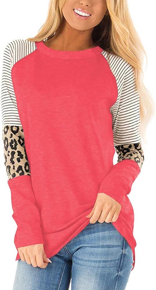 SLIMMING GRIL Women's Long Sleeve Color Block Tunic Tops Blouse Sweatshirt | Amazon (US)