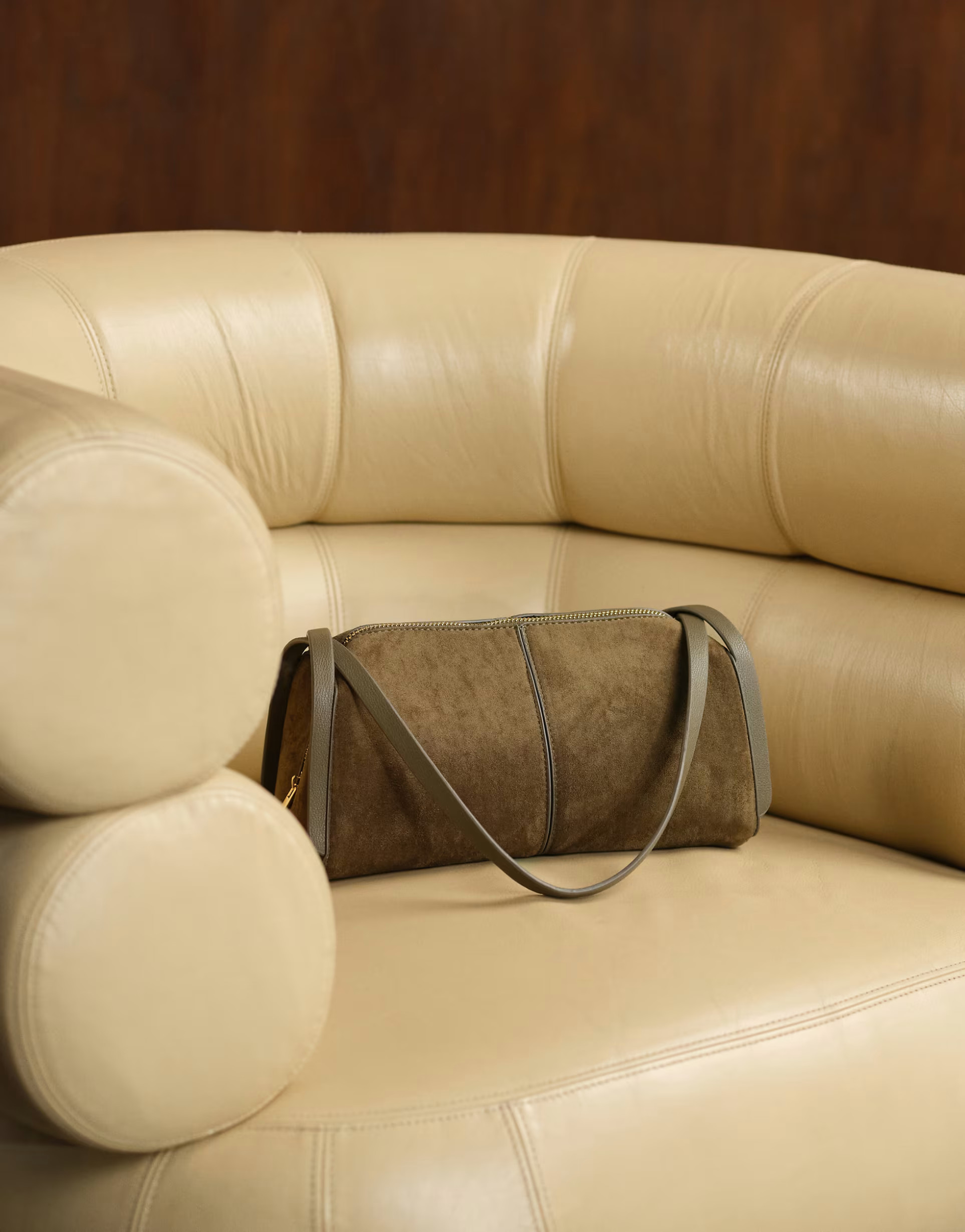 ASOS DESIGN faux suede bowler shoulder bag in khaki | ASOS | ASOS (Global)