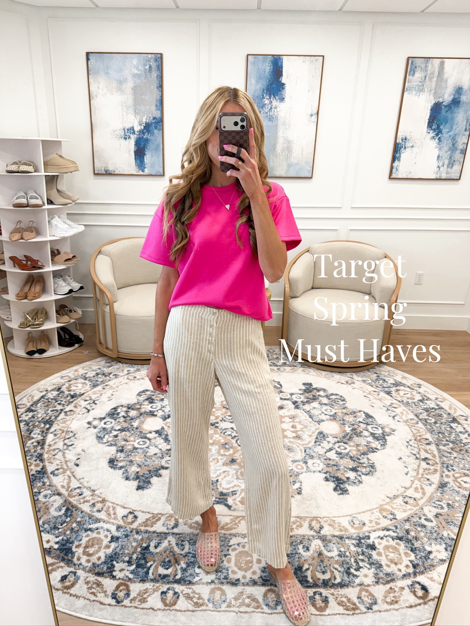 @Target Hot pink + pinstripe linen pants was not a combo on my radar until this outfit happened and now I cannot stop thinking about it 🩷✨ The oversized hot pink tee, the relaxed pinstripe wide-leg linen pants, woven flats — so easy, so unexpected, and both from Target for way less than you would think. I am wearing a small, I am 5’8” for reference. 

#LTKTall #LTKootd #LTKSeasonal