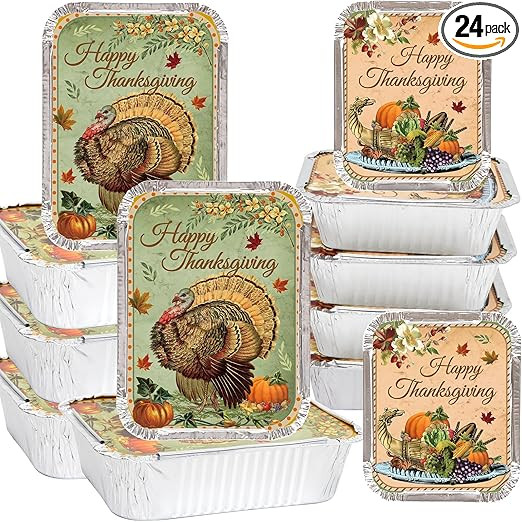 WorldBazaar Thanksgiving Aluminum Food Containers with Lids Vintage Thanksgiving Leftover Contain... | Amazon (US)