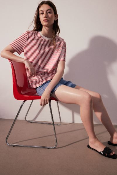 Cotton T-shirt - Red/striped - Ladies | H&M US | H&M (US + CA)