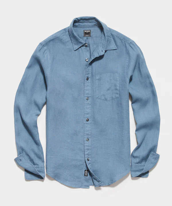 Irish Linen Spread Collar Long Sleeve Shirt in Blue | Todd Snyder