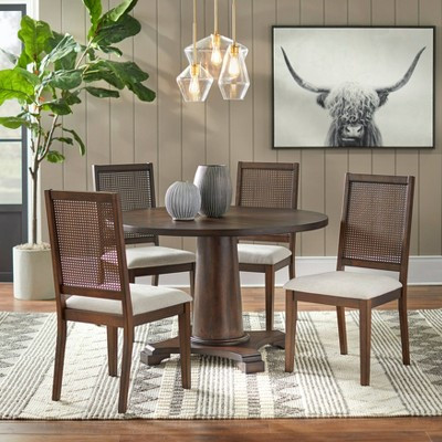 Buylateral Set of 2 Westbury Traditional Cane Dining Chairs Walnut/Cream: Rubberwood Frame, Linen Upholstery | Target